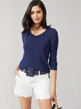 J. McLaughlin Callum Dark Blue Open Knit V-Neck Cotton Blend Sweater Size XL